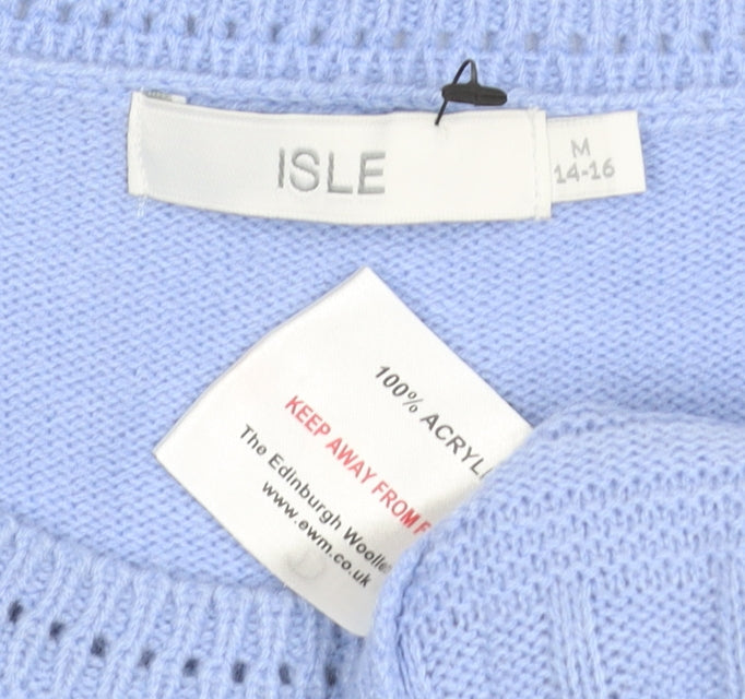 Isle Women’s Blue M Cable Knit Round Neck Pullover Jumper