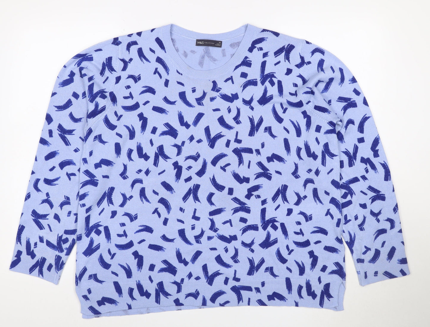 Marks and Spencer Women Blue Size 20 Brushstroke Knit Crew Neck Jumper