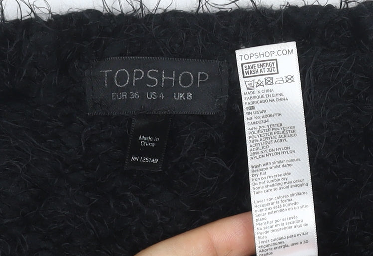 Topshop Women’s Black Fuzzy Knit Crew Neck Jumper UK 8