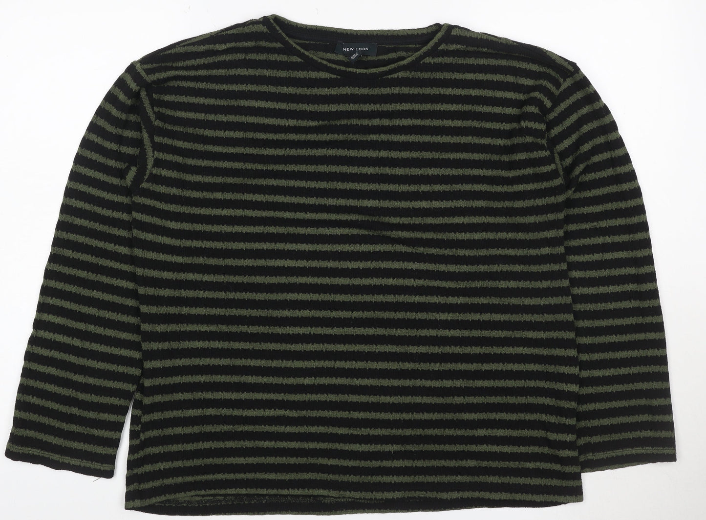 New Look Women’s Black Green Striped Knit Pullover Jumper M