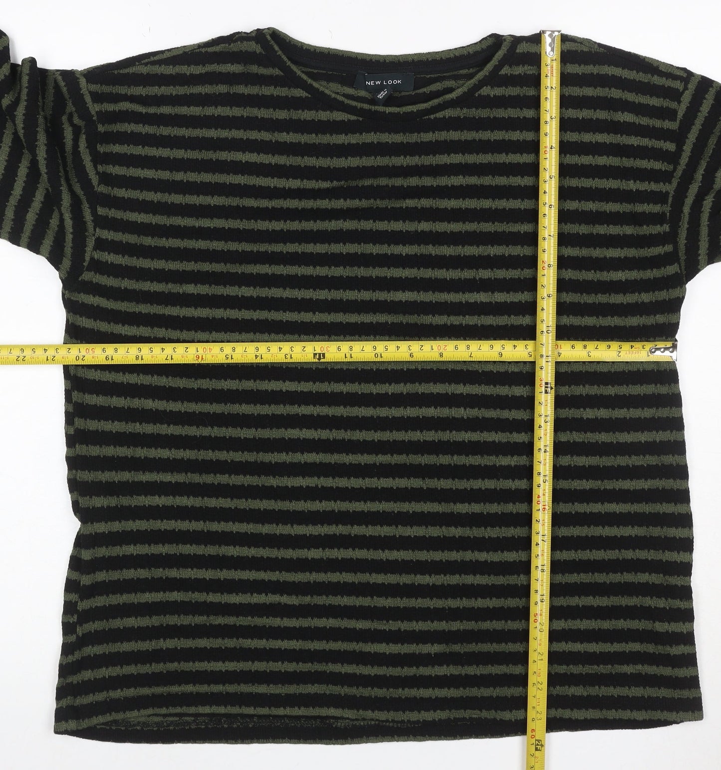 New Look Women’s Black Green Striped Knit Pullover Jumper M