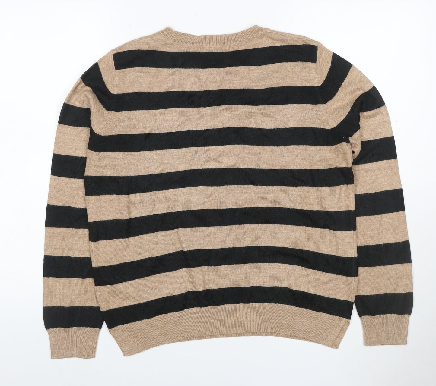 M&S Women’s Beige Black Stripe Crew Neck Acrylic Knit Jumper UK 12