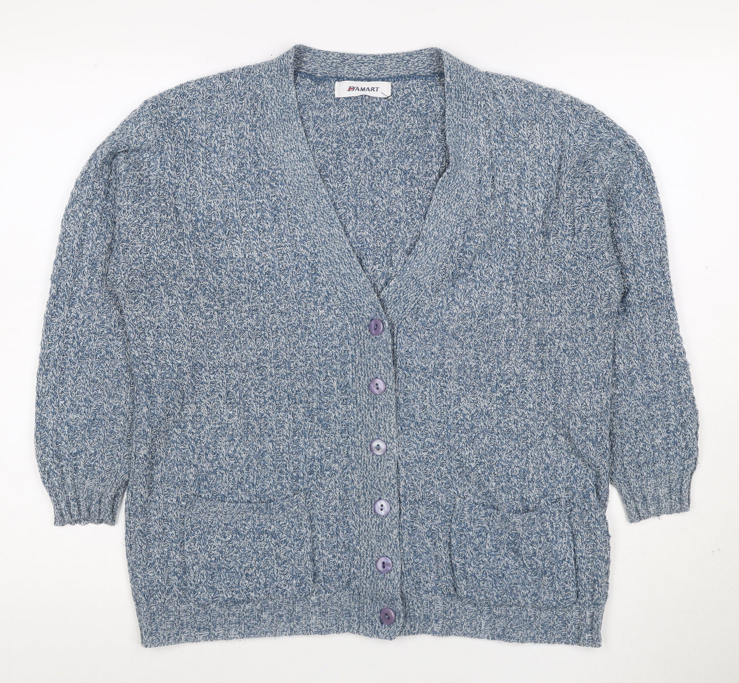 Damart Women's Blue Acrylic Knit V-Neck Button Cardigan UK 16