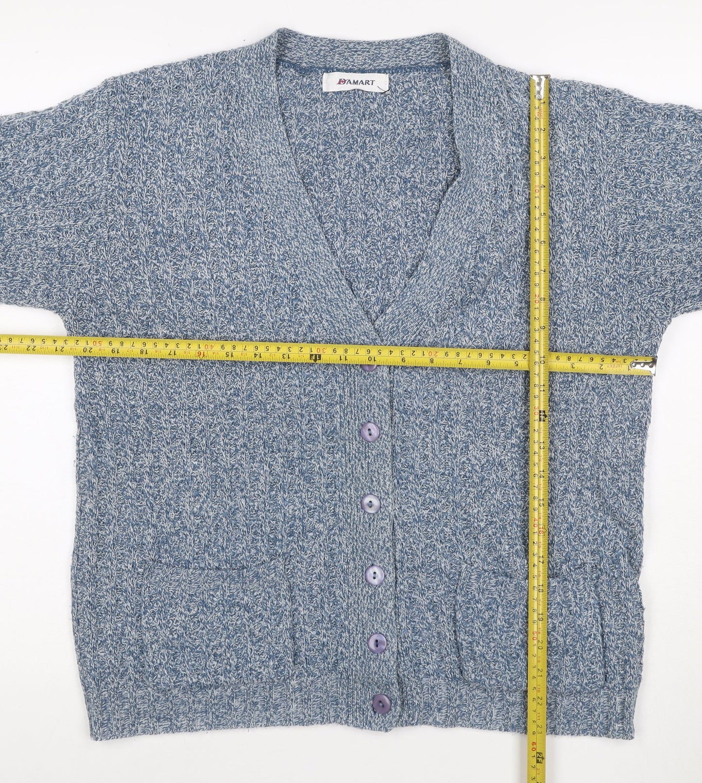 Damart Women's Blue Acrylic Knit V-Neck Button Cardigan UK 16