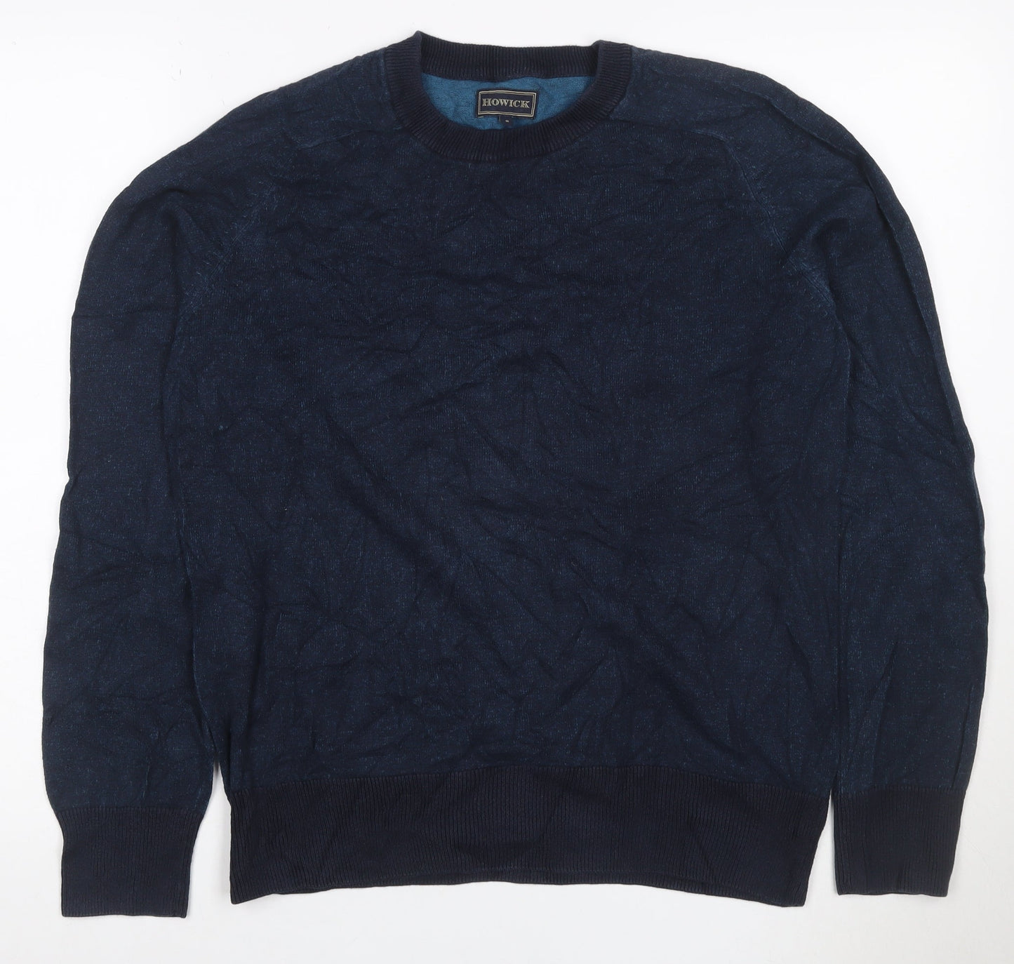 Howick Men’s Navy Blue Cotton Cable Knit Crew Neck Jumper Size S