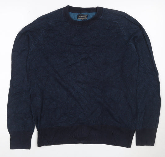 Howick Men’s Navy Blue Cotton Cable Knit Crew Neck Jumper Size S