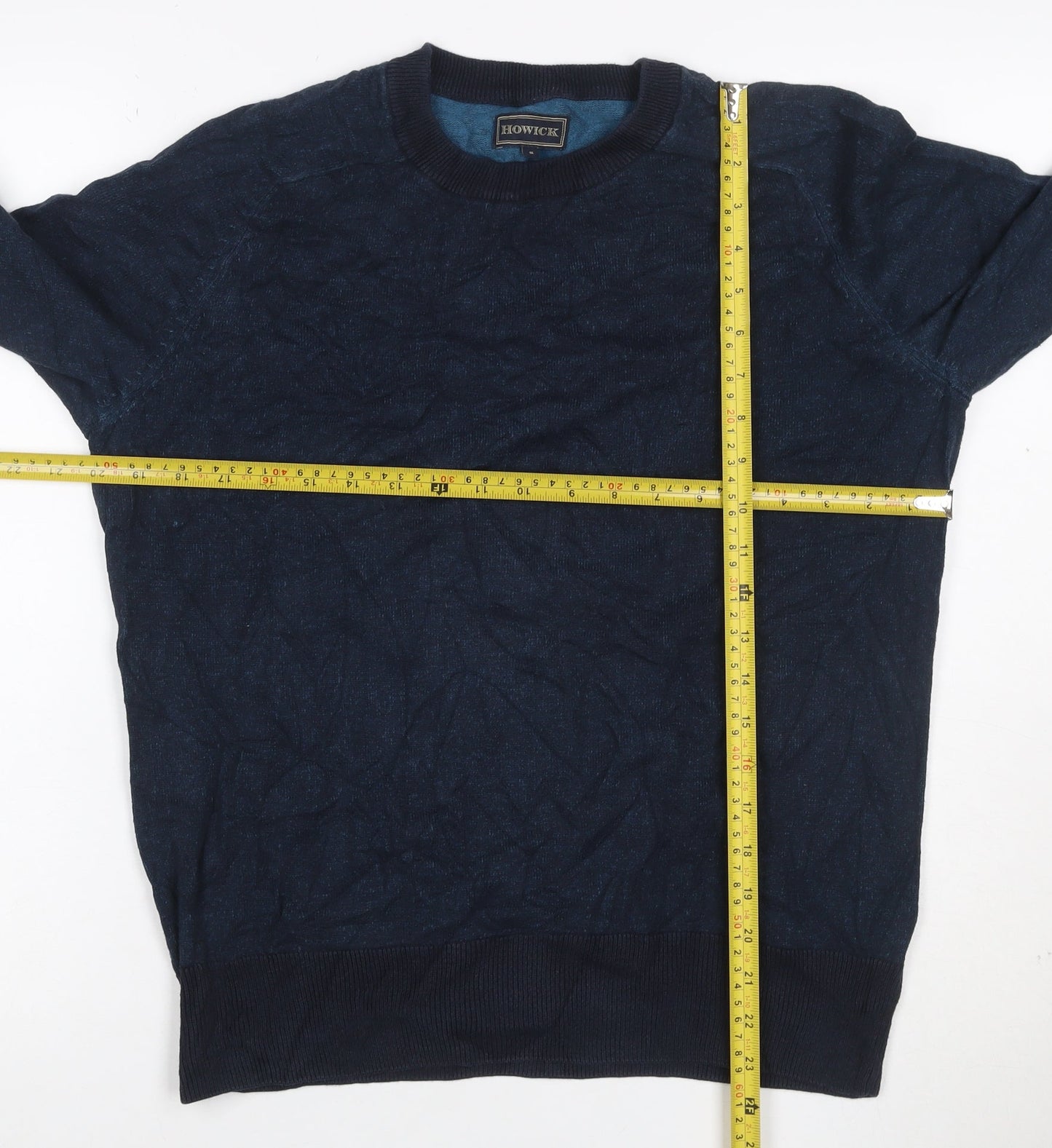 Howick Men’s Navy Blue Cotton Cable Knit Crew Neck Jumper Size S
