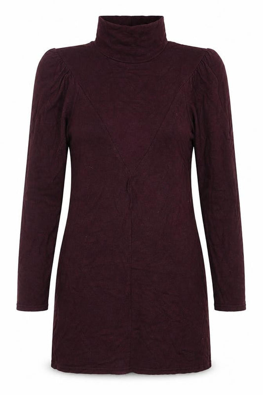 Mango Women Red M Bodycon Knee Dress High Neck Puff Long Sleeve