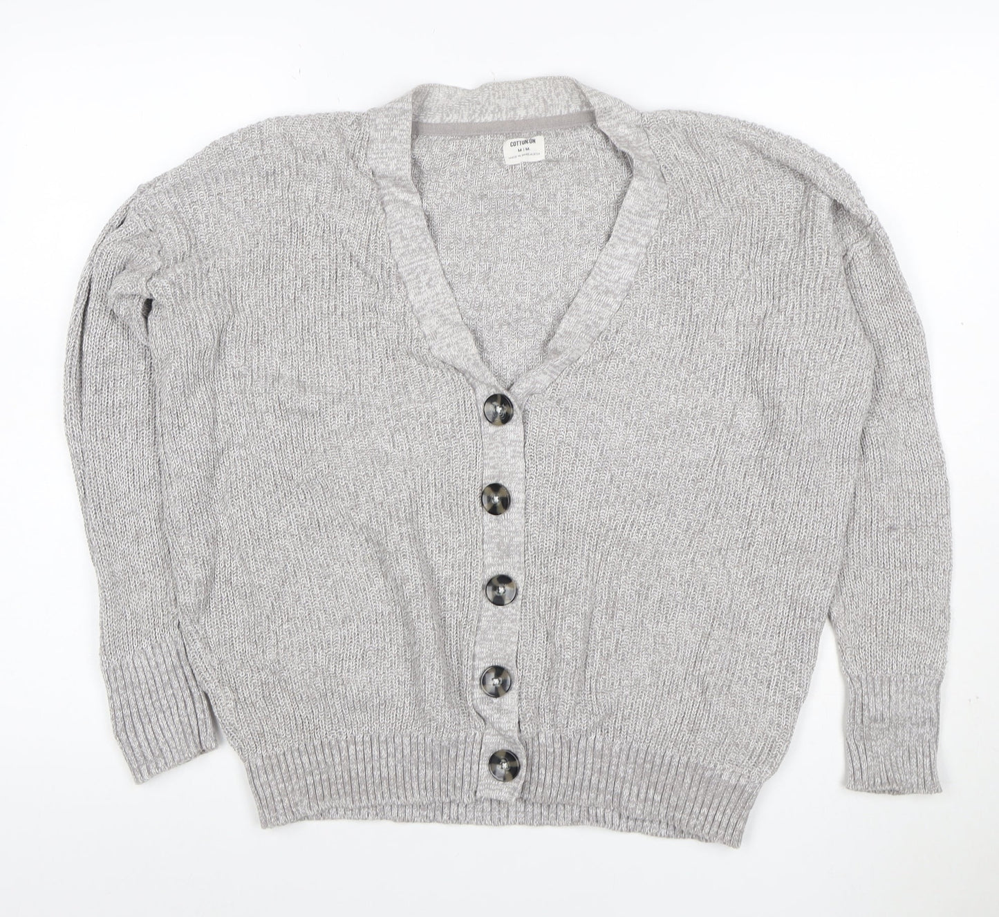 Cotton On Women’s Grey M V-Neck Button Knit Cardigan Long Sleeve