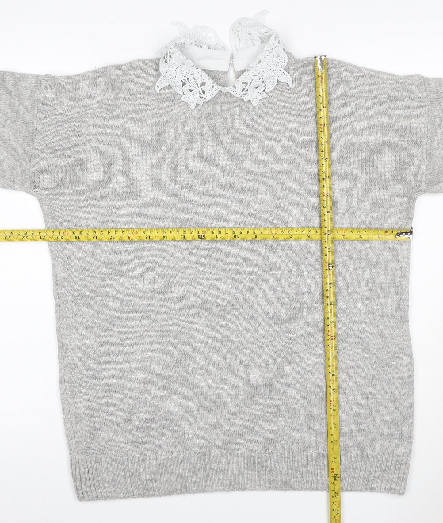Next Women Grey UK 12 Lace Collar Long Sleeve Knit Pullover Jumper