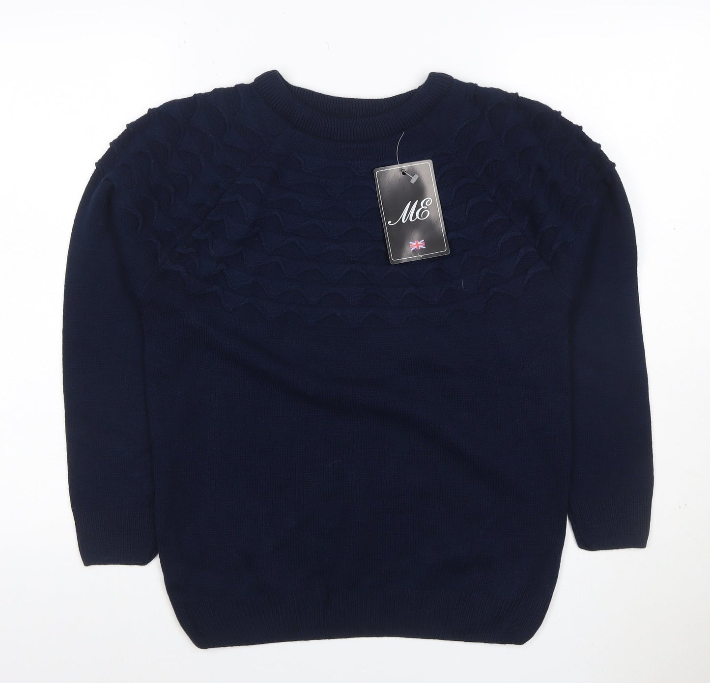 ME Men's Navy Blue M Cable Knit Crew Neck Pullover Jumper Stretch