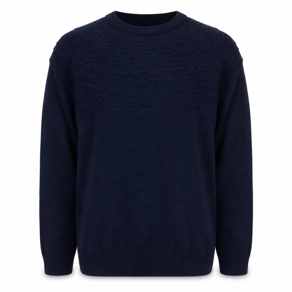 ME Men's Navy Blue M Cable Knit Crew Neck Pullover Jumper Stretch