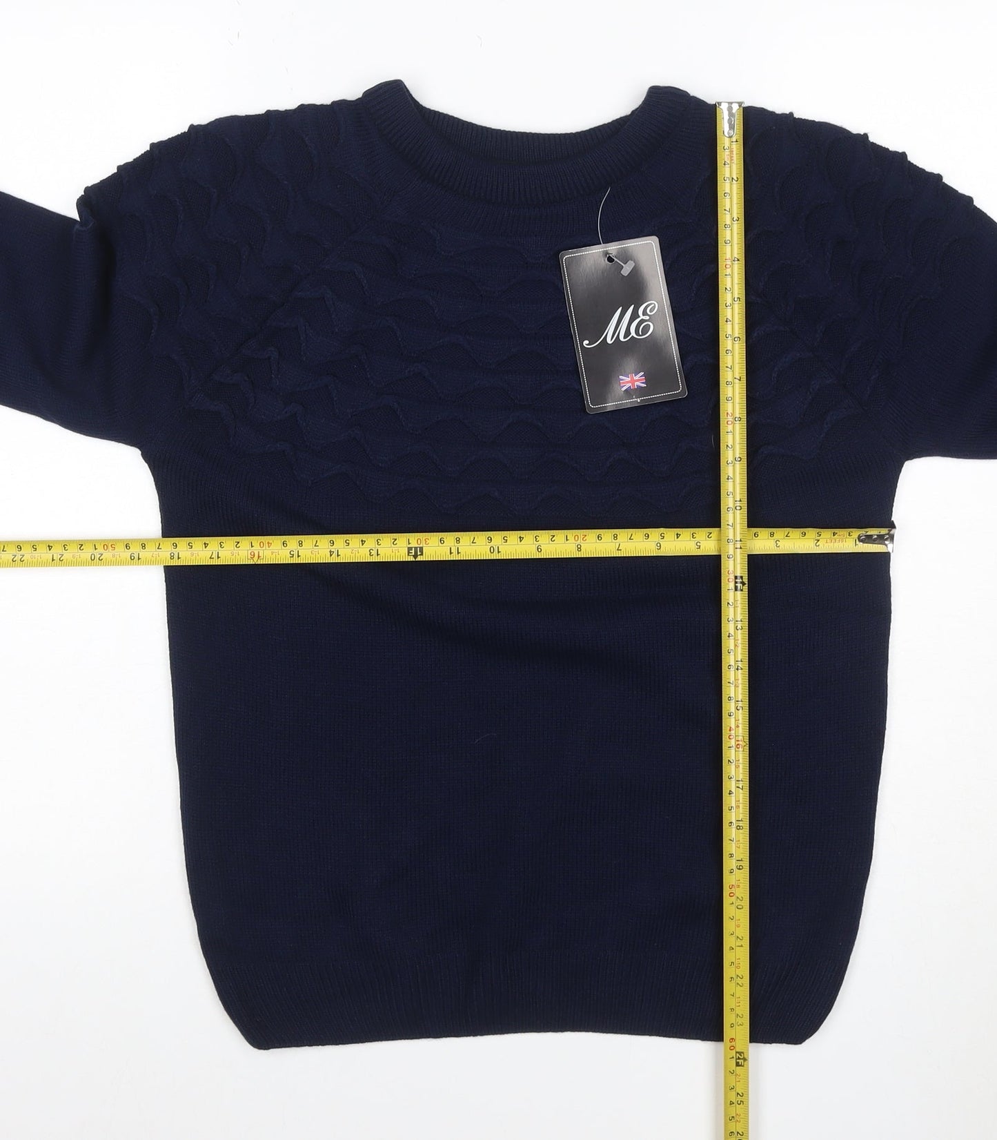 ME Men's Navy Blue M Cable Knit Crew Neck Pullover Jumper Stretch