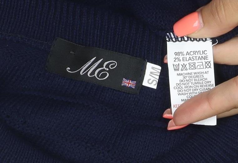 ME Men's Navy Blue M Cable Knit Crew Neck Pullover Jumper Stretch