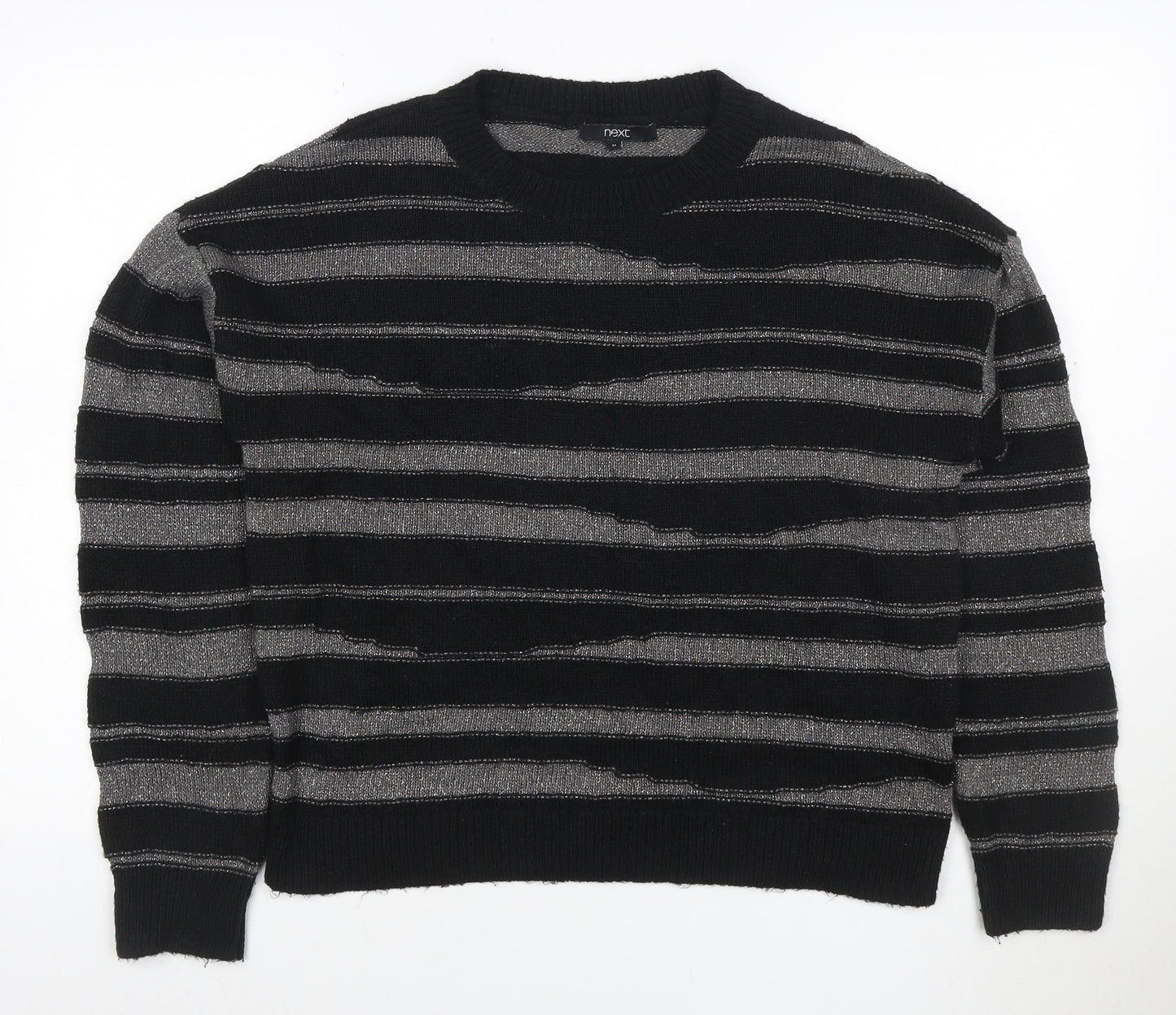 Next Women’s Black Silver Striped Knit Crew Neck Jumper Size M