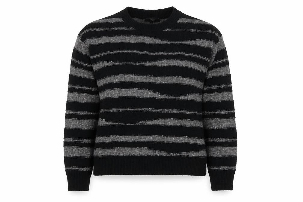 Next Women’s Black Silver Striped Knit Crew Neck Jumper Size M