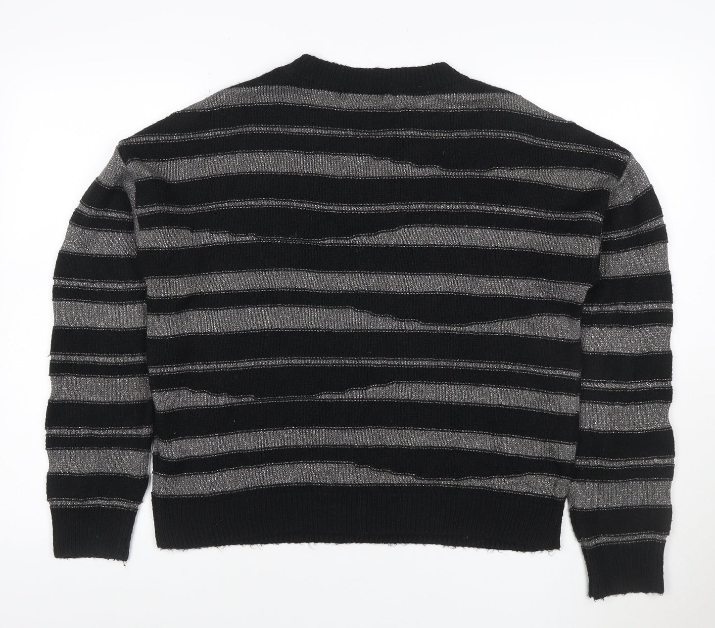 Next Women’s Black Silver Striped Knit Crew Neck Jumper Size M