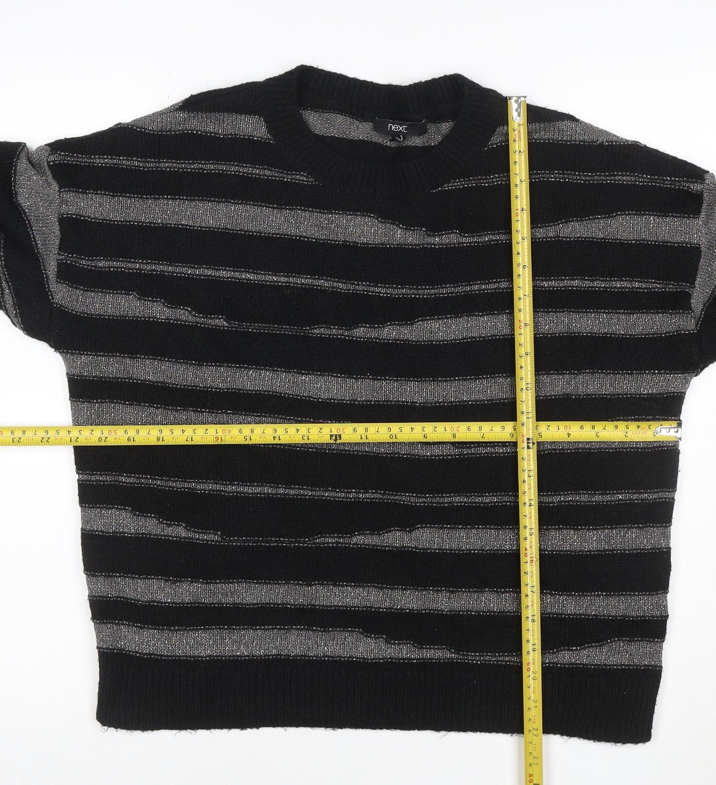 Next Women’s Black Silver Striped Knit Crew Neck Jumper Size M