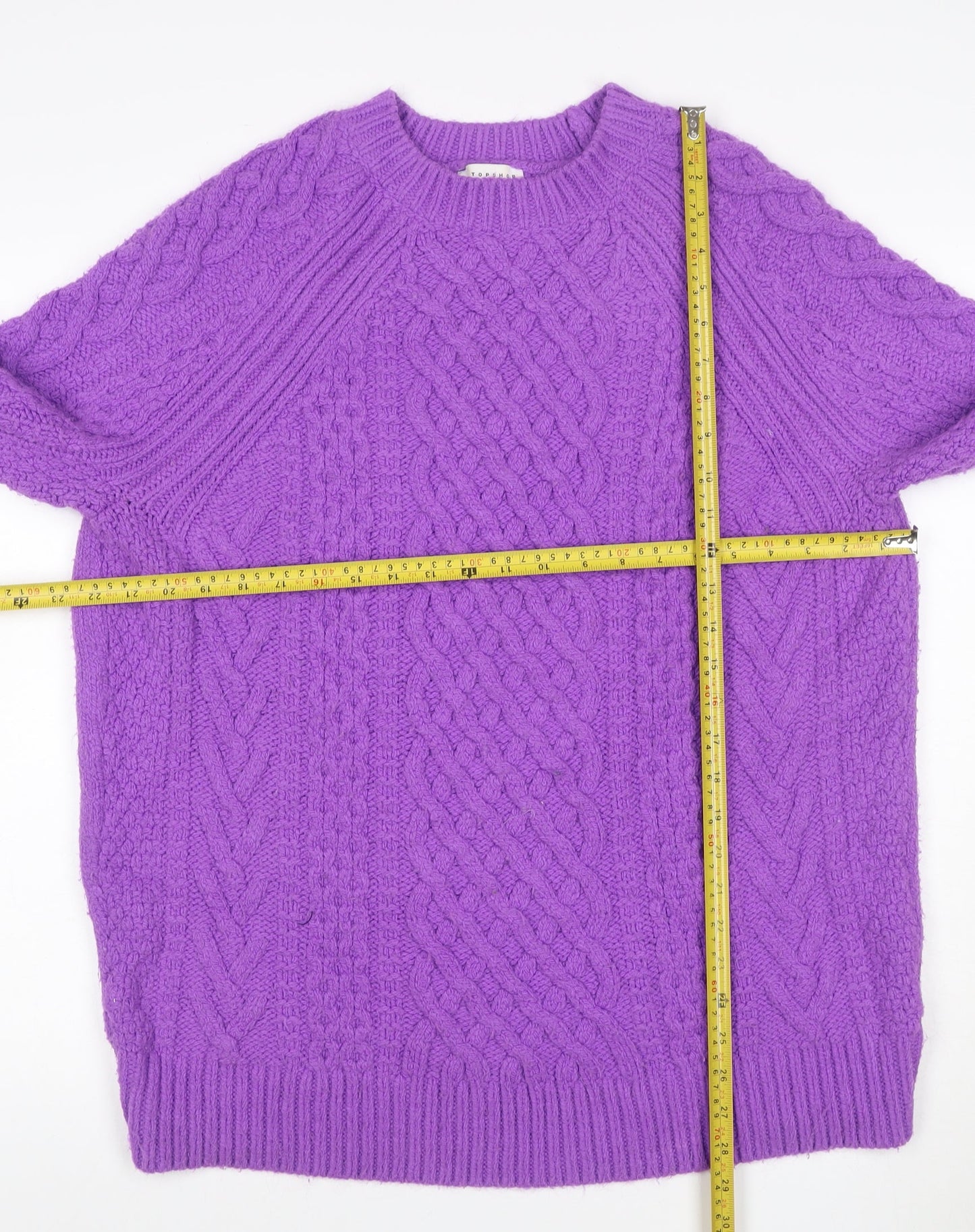 Topshop Women’s Purple S Cable Knit Crew Neck Raglan Jumper