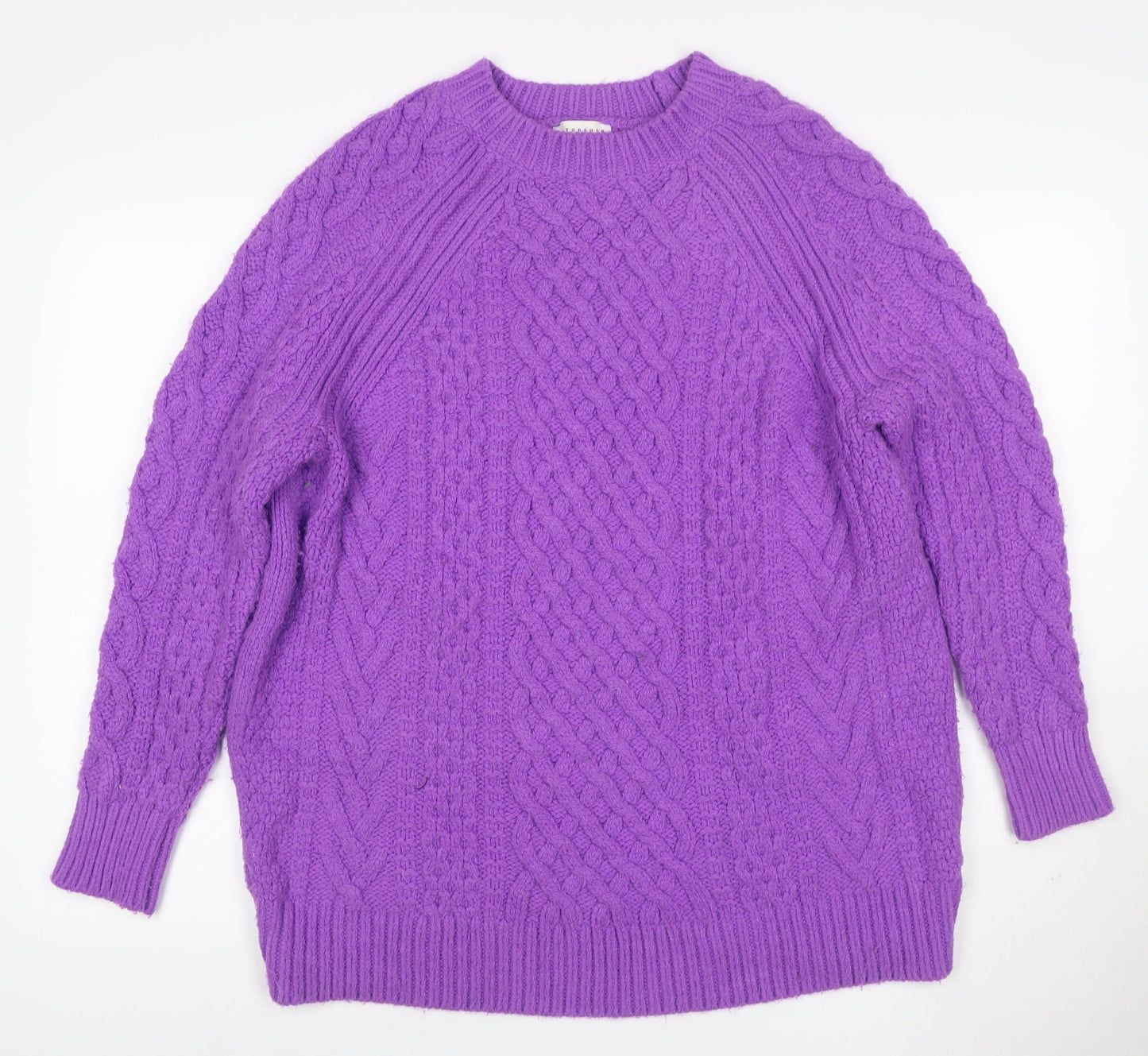 Topshop Women’s Purple S Cable Knit Crew Neck Raglan Jumper