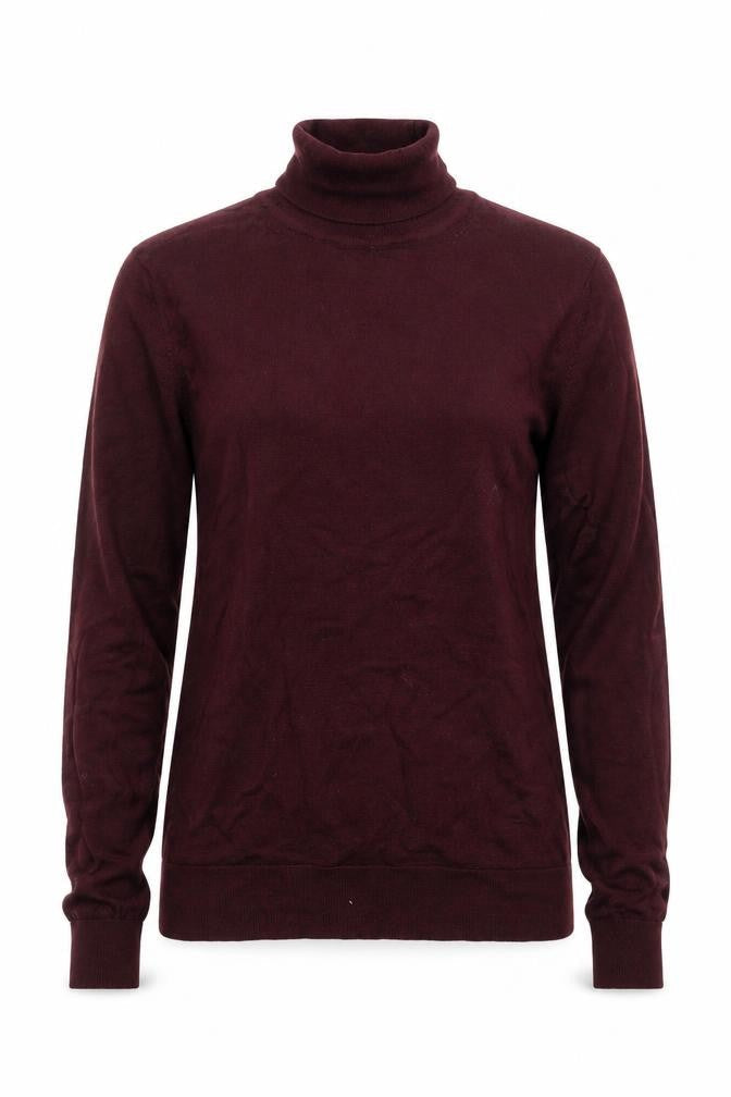 M&S Women Red Merino Wool UK 12 Roll Neck Fine Knit Jumper
