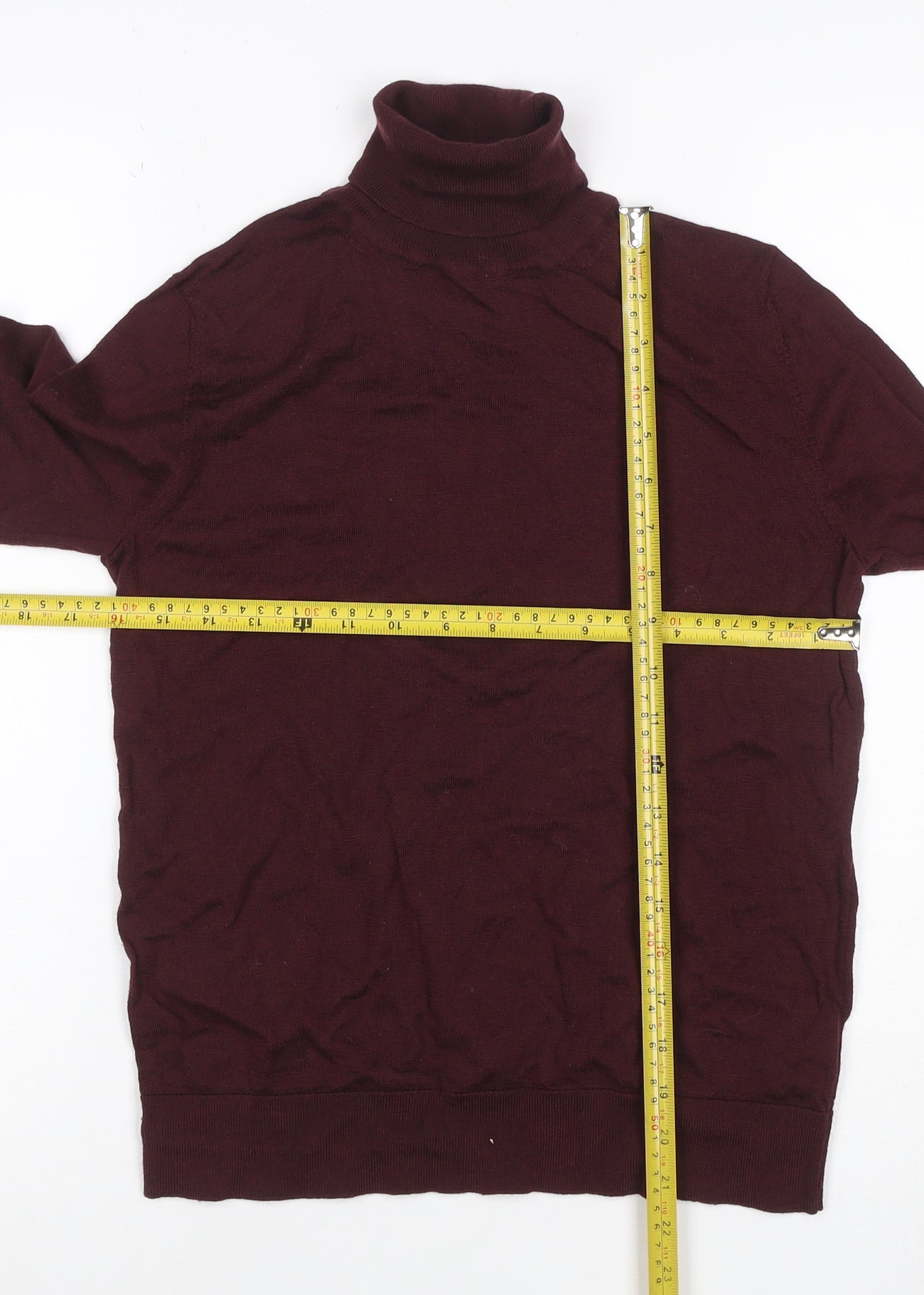 M&S Women Red Merino Wool UK 12 Roll Neck Fine Knit Jumper