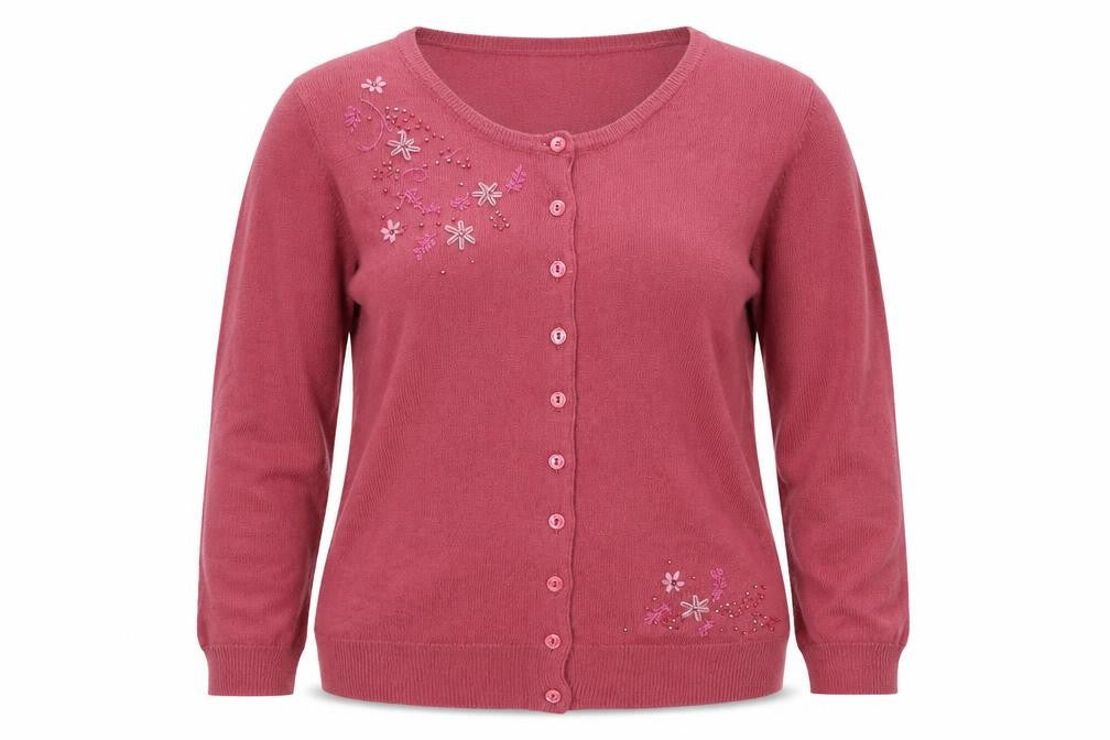 A. Womens Byer Pink L Floral Beaded Embroidered Knit Cardigan