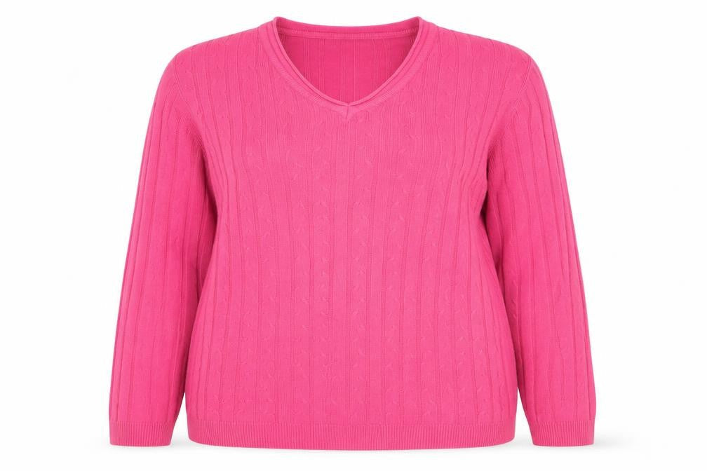 Paramour Women’s Pink XL Cable-Knit V-Neck Long Sleeve Jumper