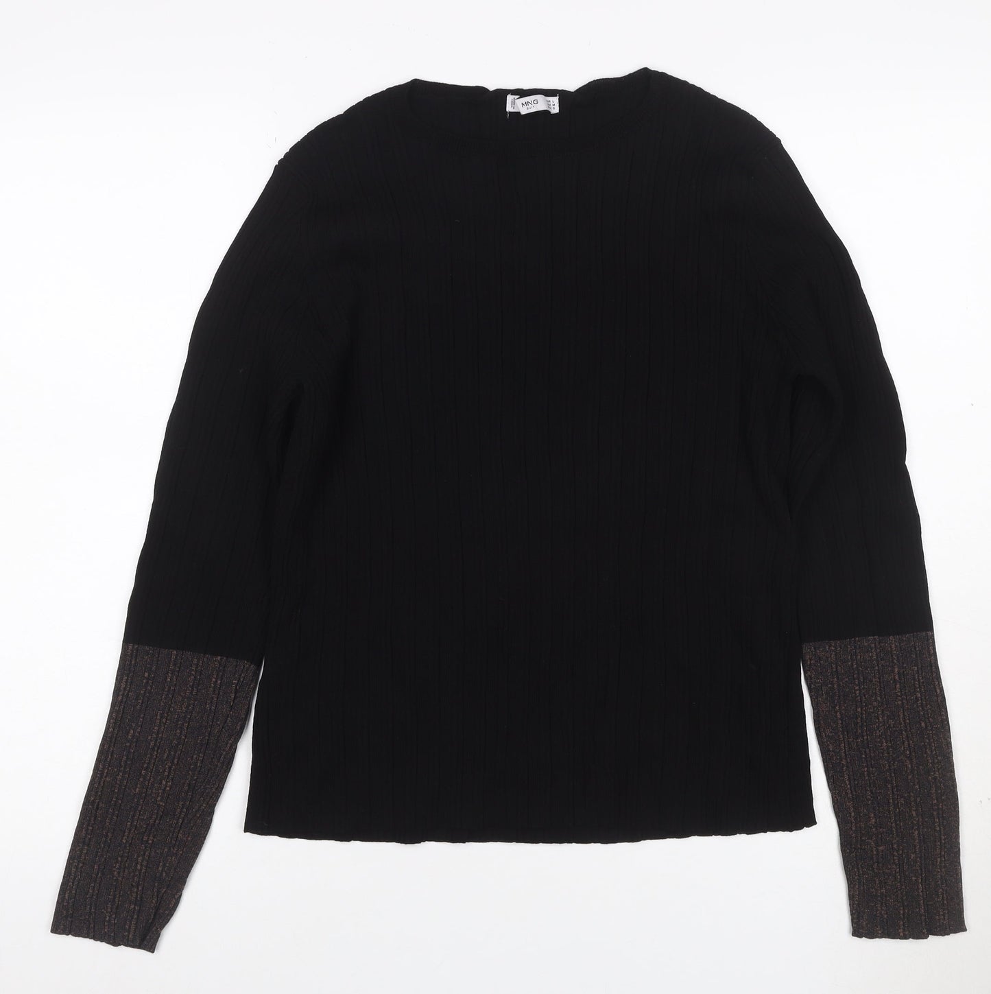 MNG Women Black S Rib Knit Crew Neck Slim Fit Jumper