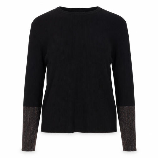 Mango Women Black S Rib Knit Crew Neck Slim Fit Jumper