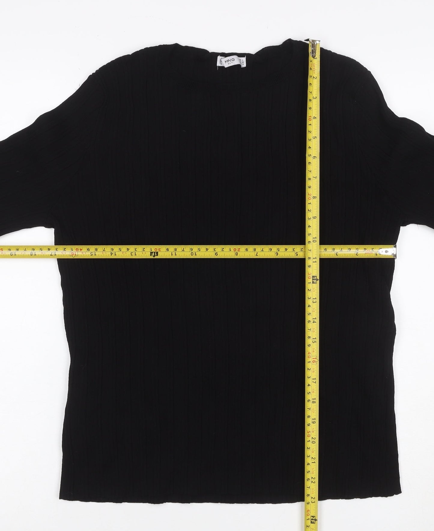 MNG Women Black S Rib Knit Crew Neck Slim Fit Jumper