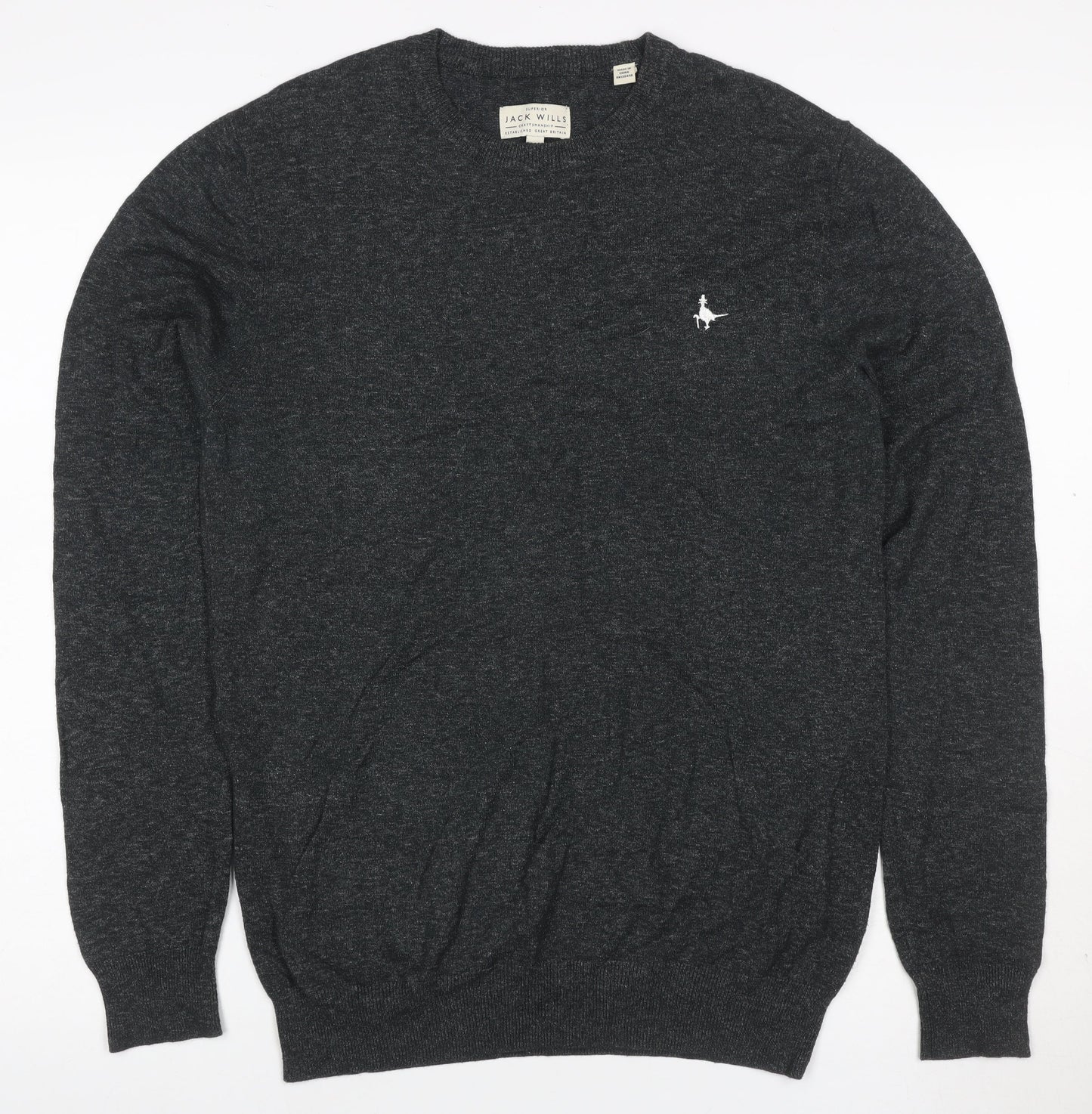 Jack Wills Men’s Grey Cotton Crew Neck Logo Pullover Jumper Size S