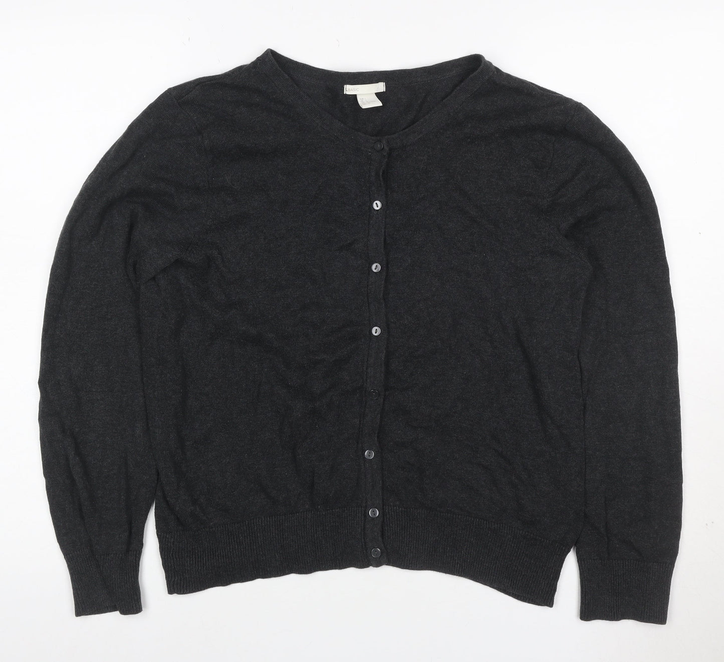 H&M Basic Women’s Black L Viscose Blend Button Knit Cardigan