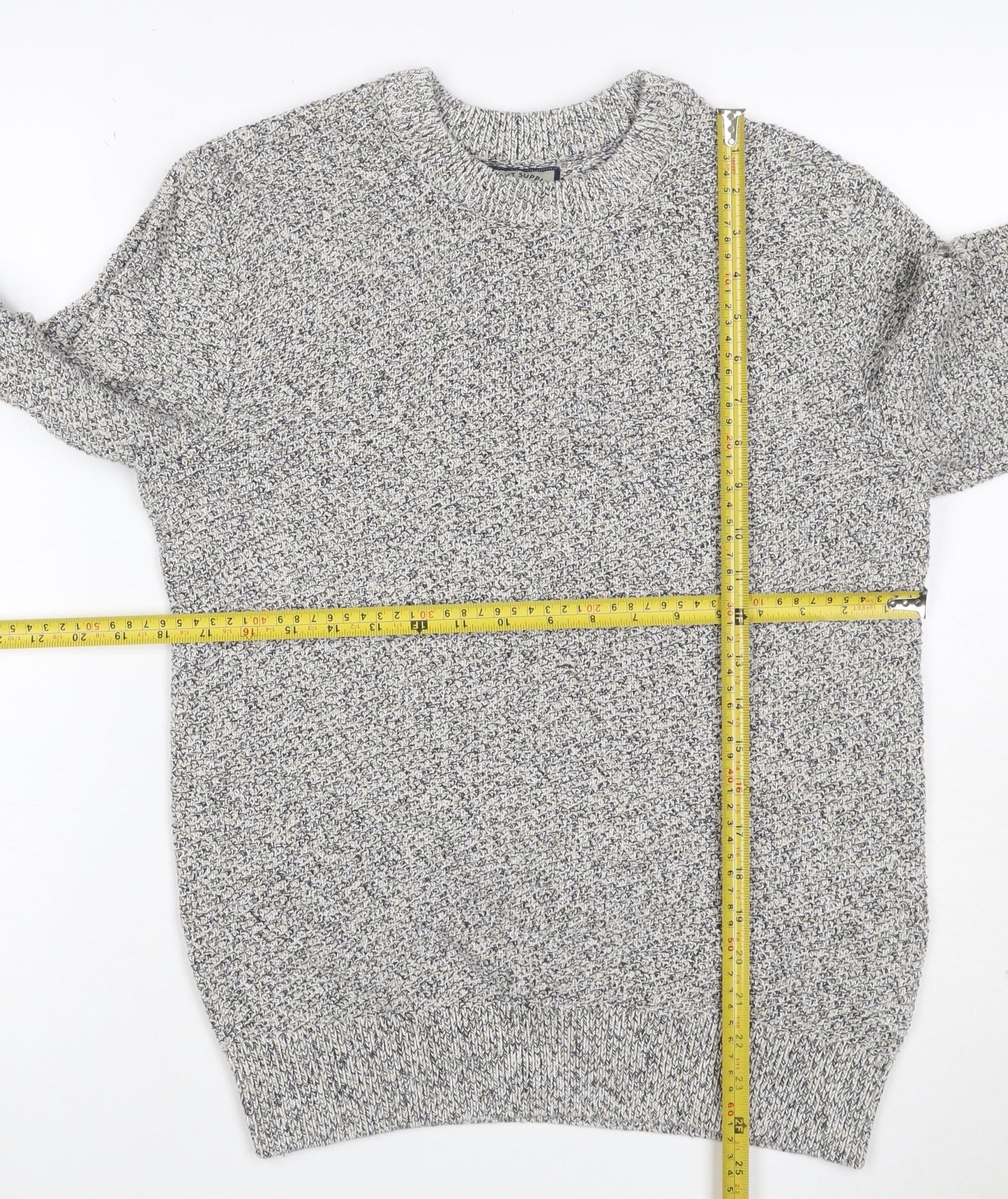 Next Men's Grey Marl Cotton Knit Crew Neck Pullover Jumper Size S
