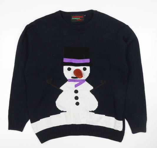 Christmas Jumper King Men’s Blue XL Snowman Crew Neck Knit Pullover