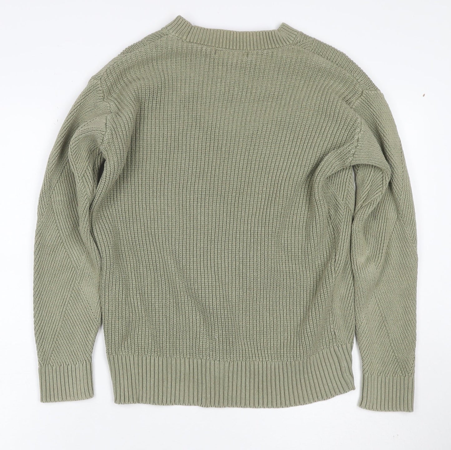 Marks & Spencer Women Green S Cotton Blend Argyle Knit Pullover Jumper