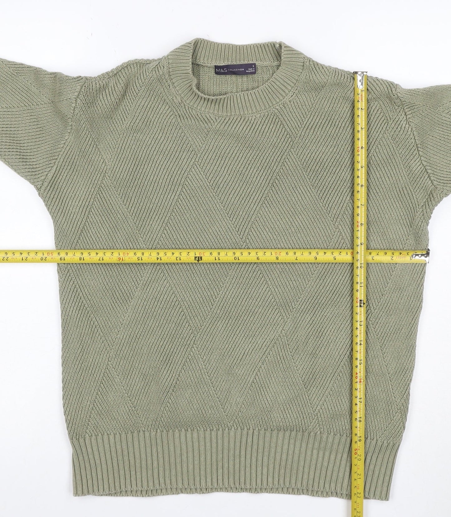 Marks & Spencer Women Green S Cotton Blend Argyle Knit Pullover Jumper