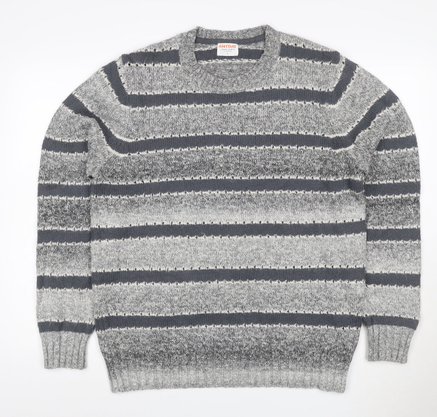 John Lewis ANYDAY Women Grey Striped Chunky Knit Crew Neck Jumper L