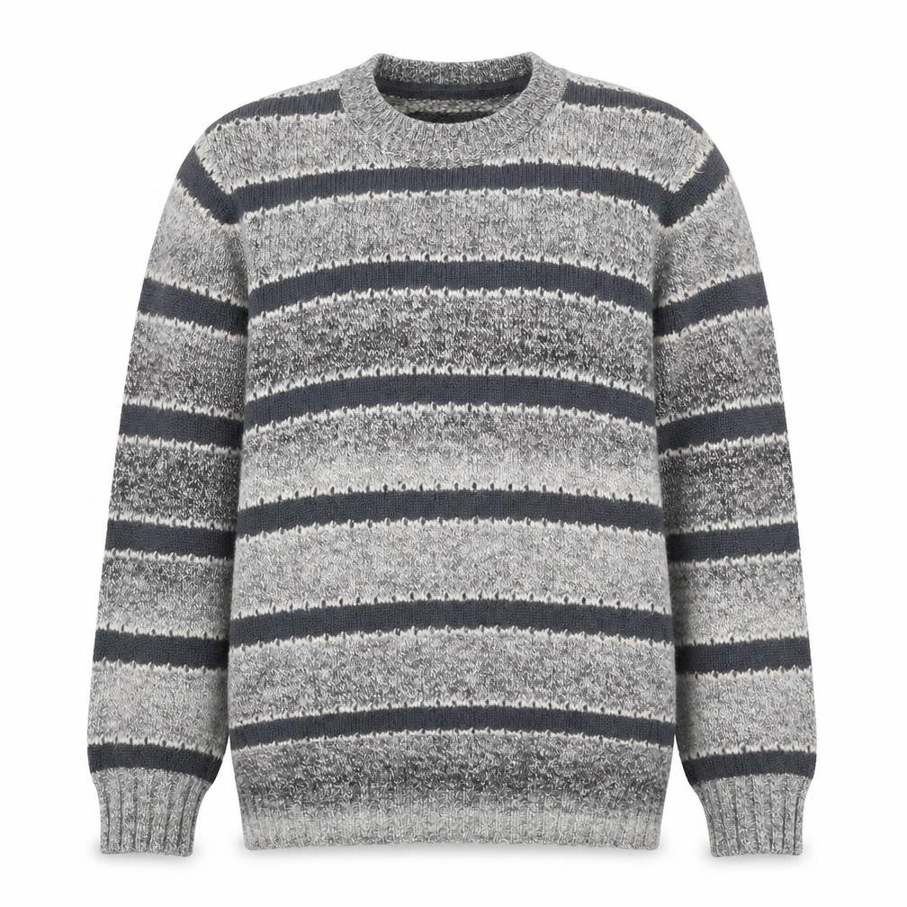 John Lewis ANYDAY Women Grey Striped Chunky Knit Crew Neck Jumper L