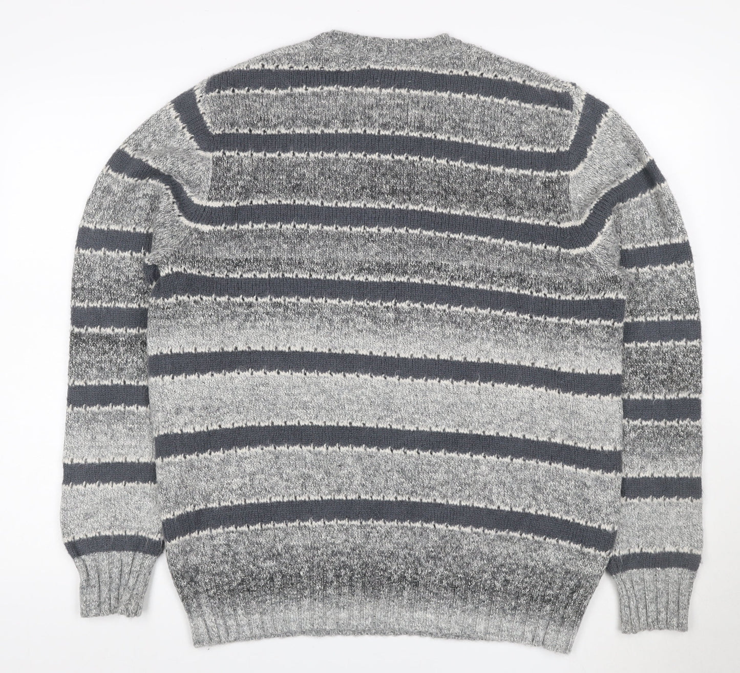 John Lewis ANYDAY Women Grey Striped Chunky Knit Crew Neck Jumper L