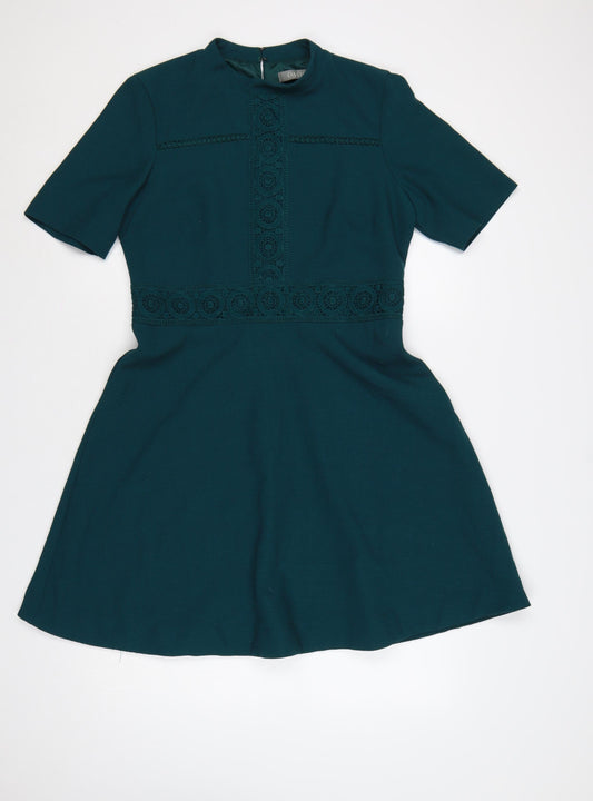 Oasis Women Green UK 14 Fit & Flare Knee Dress Lace Trim