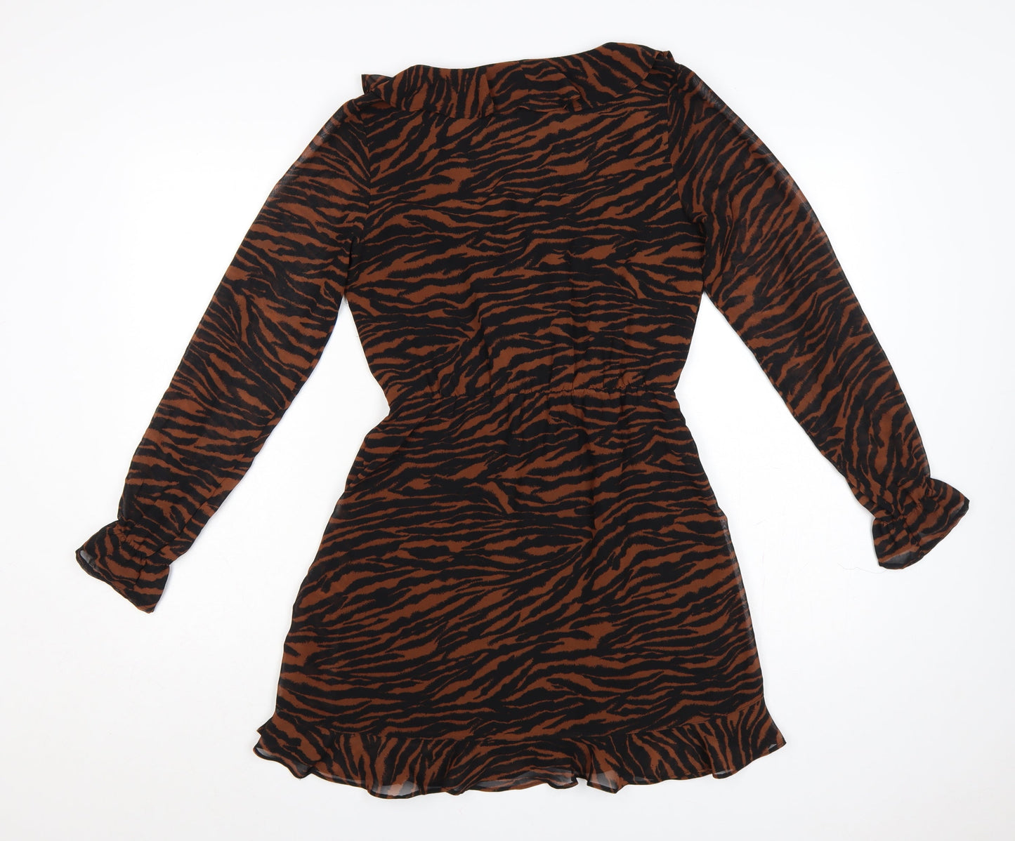 H&M Divided Women’s Brown Black Tiger Print Wrap Mini Dress UK 8