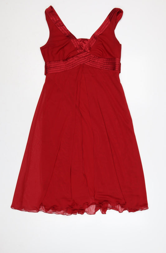 Debenhams Women Red UK 12 Petite A-Line Long Chiffon Evening Dress
