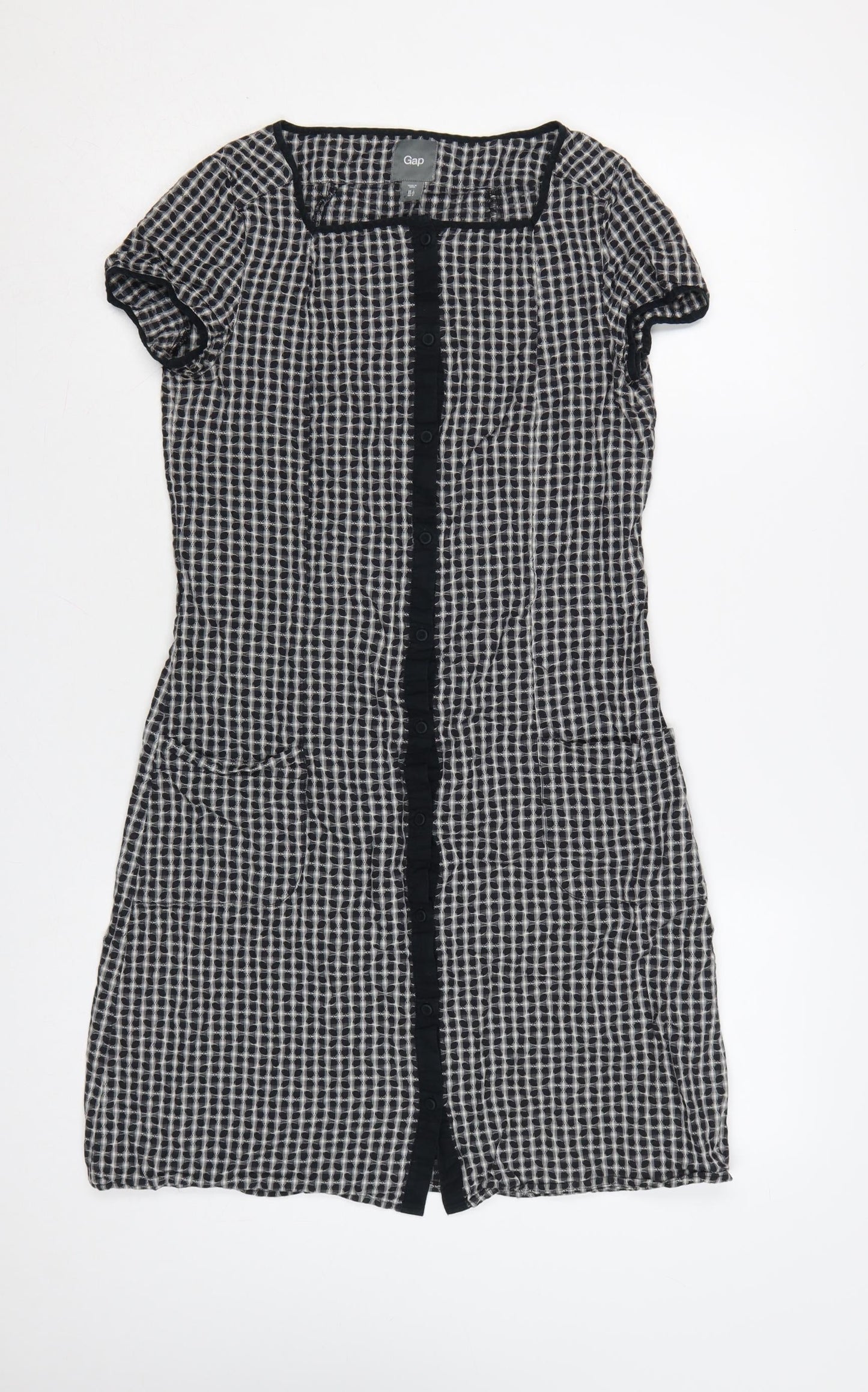 Gap Women Black Check Fit & Flare Knee Length Dress UK 4