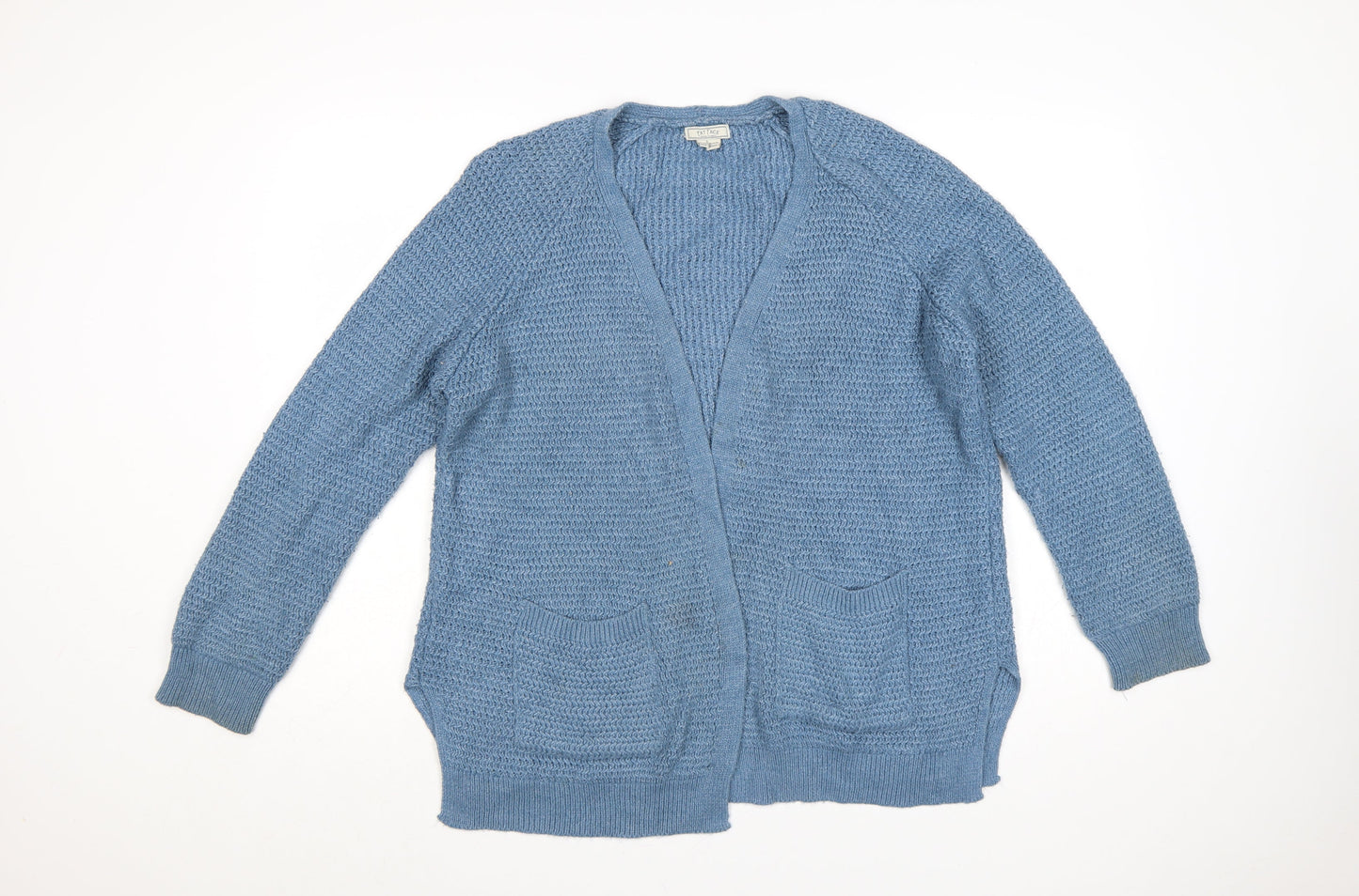 Fat Face Women Blue UK 12 Open Knit V-Neck Cardigan Pockets