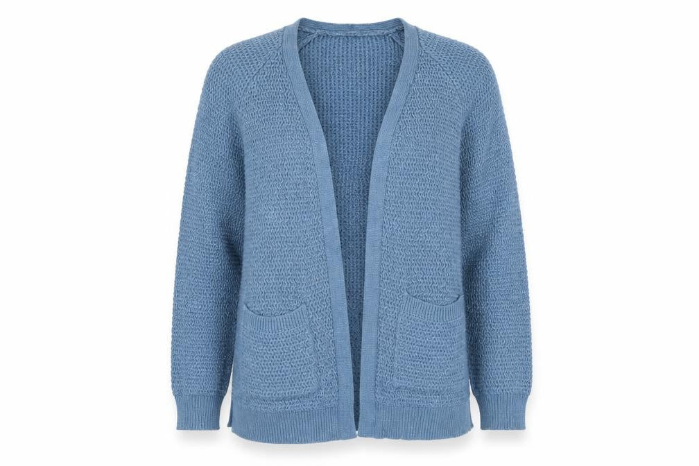 FatFace Women Blue UK 12 Open Knit V-Neck Cardigan Pockets