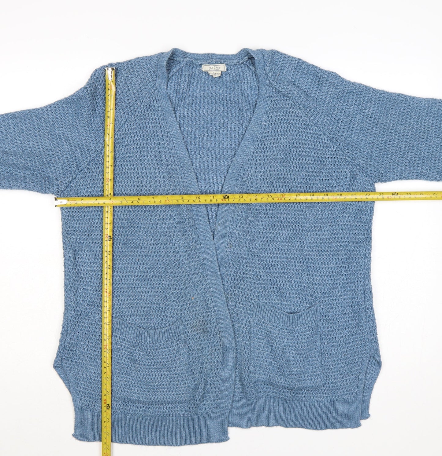 Fat Face Women Blue UK 12 Open Knit V-Neck Cardigan Pockets