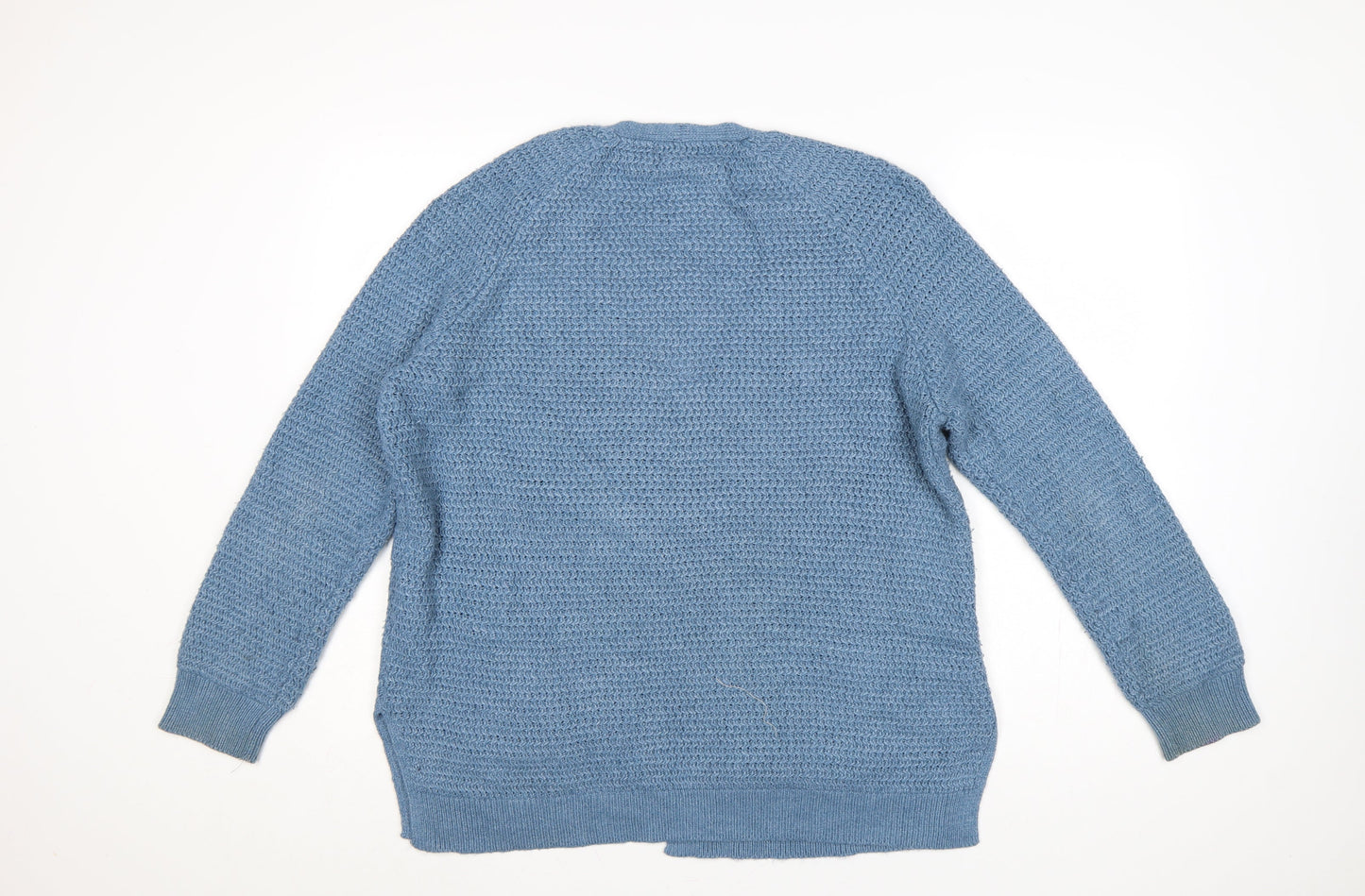 Fat Face Women Blue UK 12 Open Knit V-Neck Cardigan Pockets