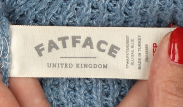 Fat Face Women Blue UK 12 Open Knit V-Neck Cardigan Pockets
