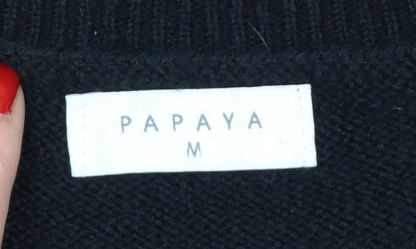 Papaya Women’s Black M Rhinestone Embellished Crew Neck Knit Jumper
